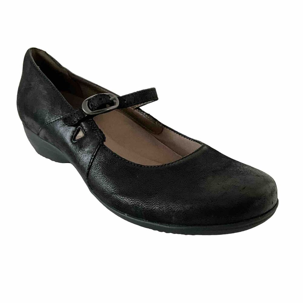 Dansko Mary Jane Leather Wedge Black Heel Comfort Shoes 39